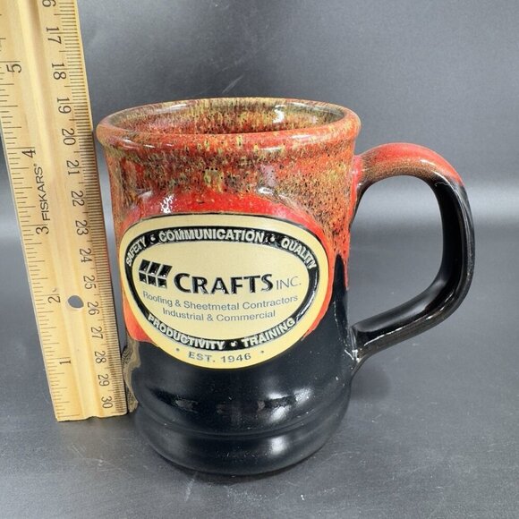 Deneen Pottery Production Training Crafts Coffee Mug Cup Red Black Drip Glaze - Picture 3 of 12